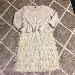 Dainty Jewells Boho Chic Pearl Neckline Peplum Waist Layered Bottom Dress